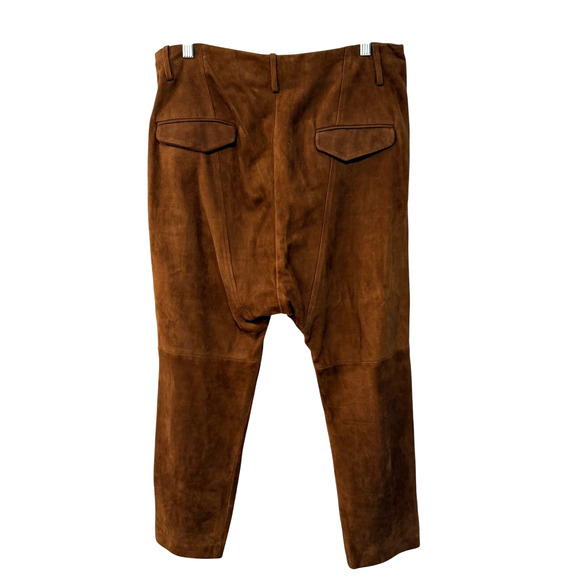 Nili Lotan 8 Goatskin Suede Paris Pants Drop Crotch Slouchy Leather Cognac Brown - Picture 5 of 16